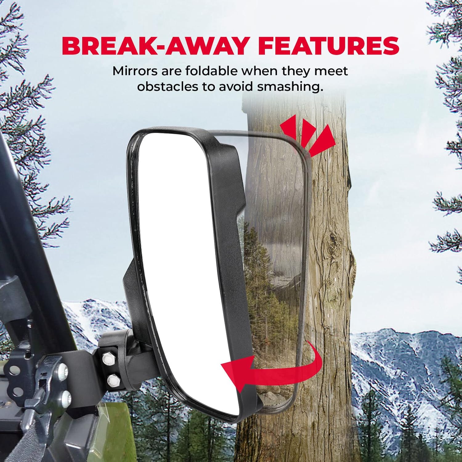 KEMIMOTO 10" Large UTV Side Mirrors Compatible with Polaris RZR Ranger General UFORCE 1000 Zforce UTV Mirror fits 1.75" to 2" bar, Pro-fit Roll Bar Cage (NOT For Windshield/NOT For Door)