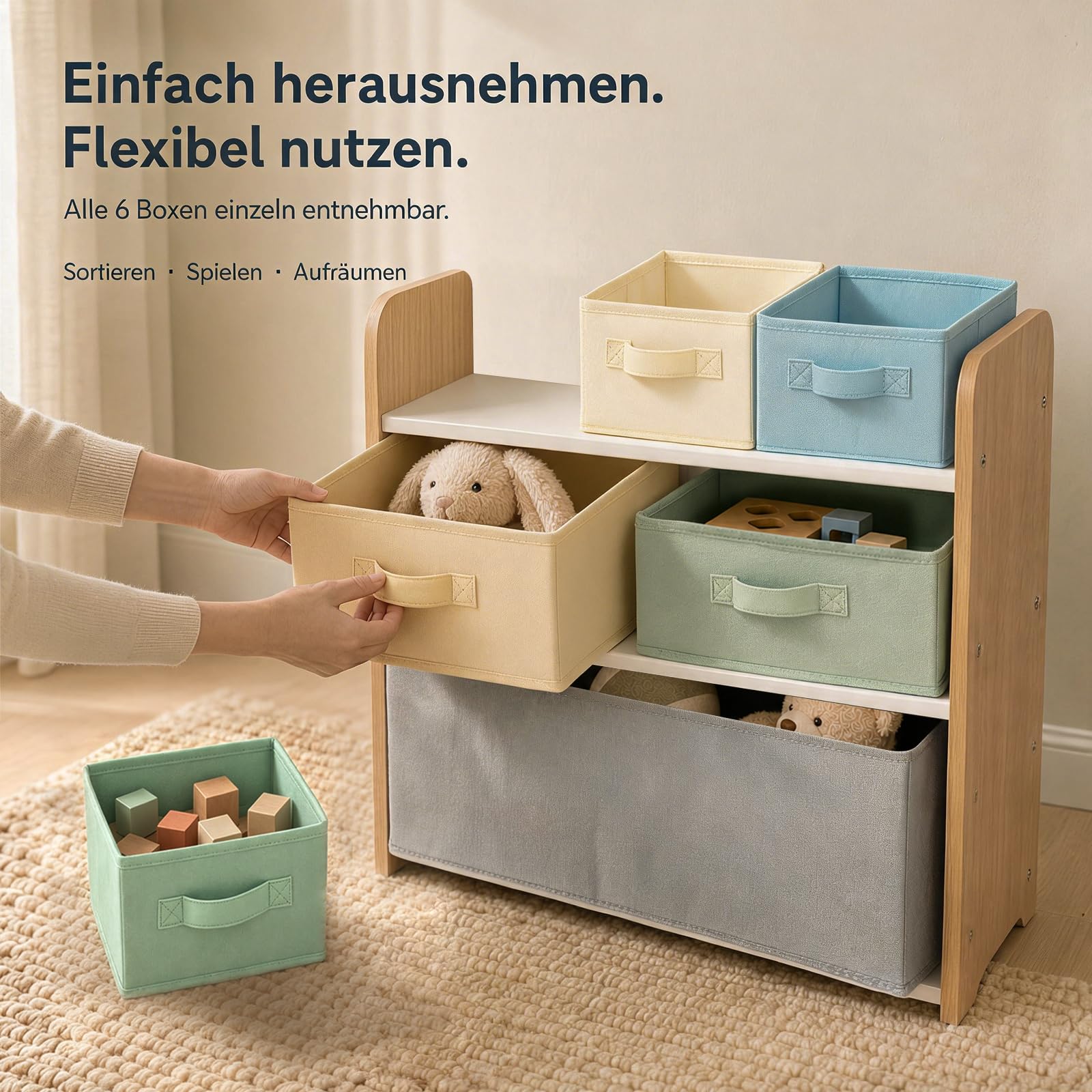 ALVIX Spielzeugregal mit 6 Aufbewahrungsboxen, Spielzeug Organizer
