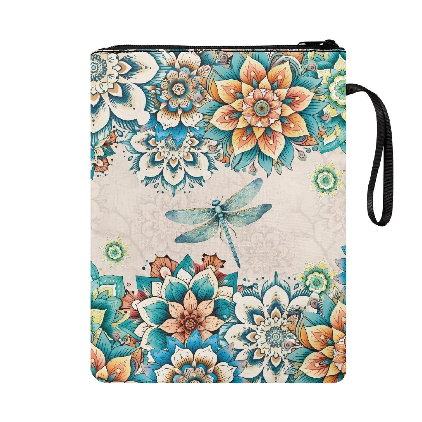 Poceacles Bohemia Dragonfly Pattern Book Sleeve Book Cover for Book Lovers Hardcover Paperback Cover Zipper Pouch Bag Protector for Women Men - Image 2