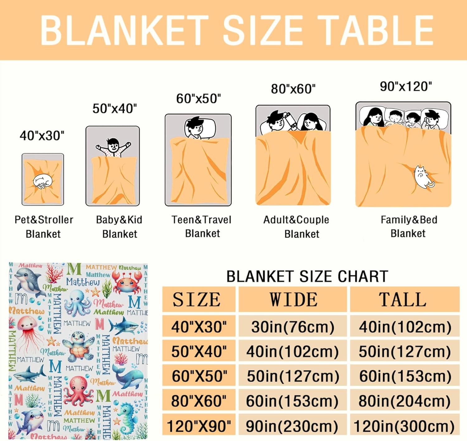 Personalized Baby Blanket for Girls Boys Sea ​​Animals Custom Baby Blanket with Name Swaddle Blanket for Toddlers Infants Kids Shower Newborns Nursery Stroller Crib Decor Throw Birthday Gift