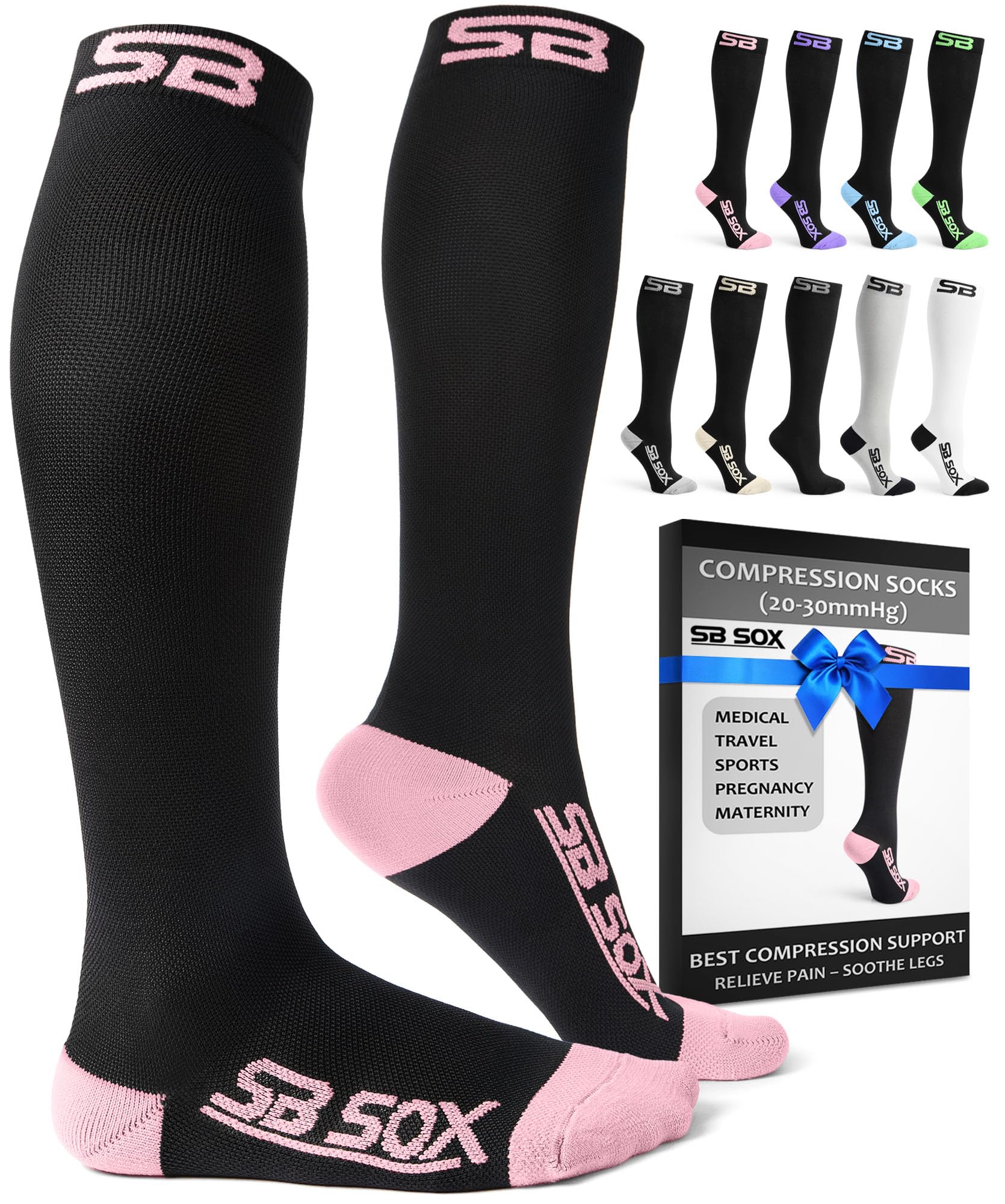 SB SOX Compression Socks for Men & Women (20-30 mmHg) - Best Support Stockings for Travel, Medical, and Sports - Perfect for Everyday Wear