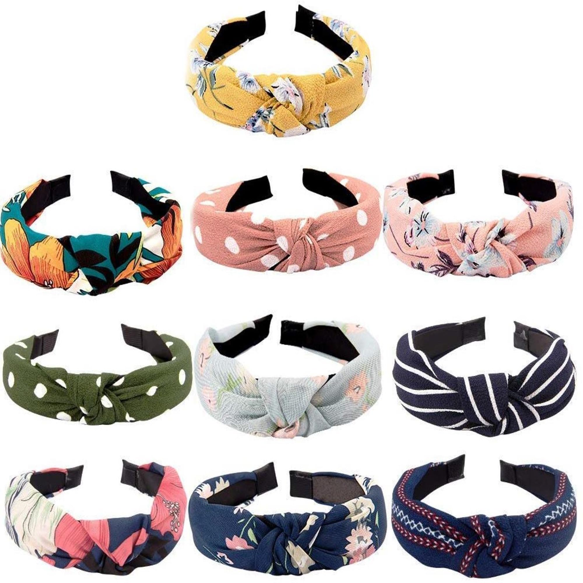 DIAN Multicolor Bow Hairband Pack of 10 Printed Korean Style Fabric Knot Plastic Headband, Stylish Hair Accessories for Girls, Teens and Women (B09RMN99CB) Amazon Price History, Amazon Price Tracker