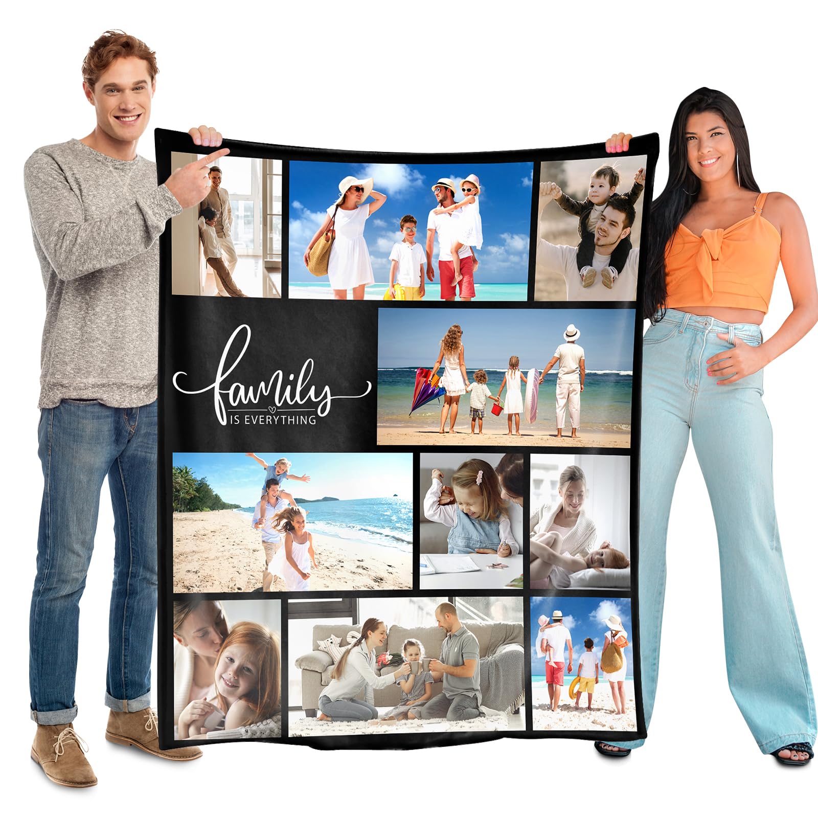 SearchI Personalised Blanket 152x203cm, Custom Blanket with Words Picture Collage Customized Blankets,Birthday Xmas Souvenir Gifts Personalized Throw for Father, Mom, Kids, Dogs, Friends or Lover