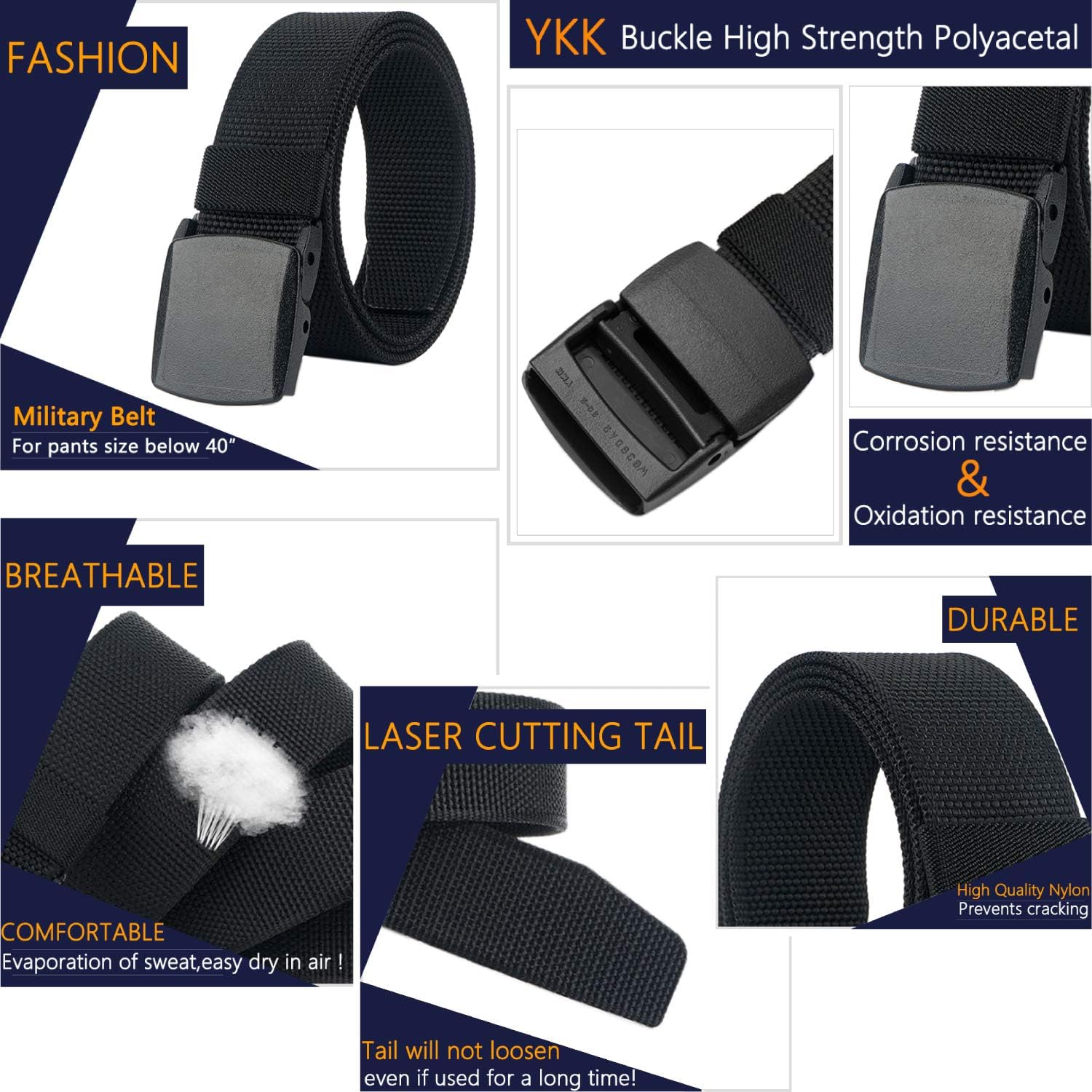 LionVII Mens Belt Web, Nylon Casual Belt with Plastic Buckle Breathable for Work Travel, Easy Trim to Fit 28-49" Waist - Image 4