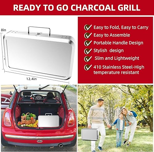 Miniatura 2 de COWEKAI Mini parrilla de carbón, mochila portátil de acero inoxidable, parrilla plegable de barbacoa para patio pequeño y patio trasero, accesorios