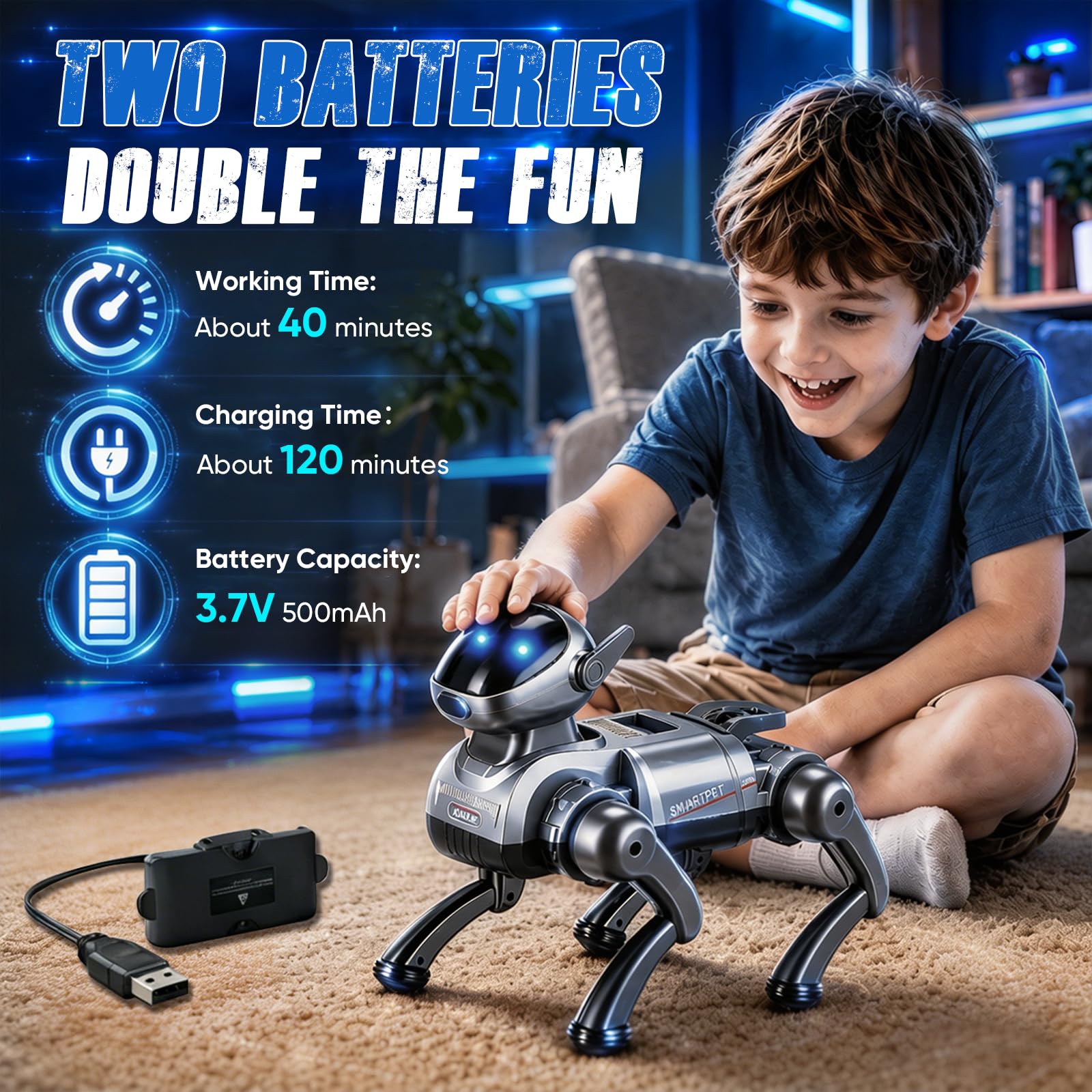 Ferngesteuerter Roboter Hund für Kinder, Ferngesteuerter Spielzeug mit 25 Funktionen, Programmierbarer Roboterhund Tanz Musik für Kinder von 3-12 Jahren