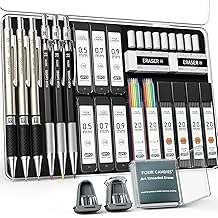 Four Candies 25PCS Mechanical Pencil Set with Case, Art Supplies with Metal Pencil 0.5, 0.7, 0.9 mm &amp; 3PCS 2mm (HB 2H 2B 4B Color) &amp; 432 Graphite Lead Refills, Technical Drawing Kit for Teen &amp; Adults