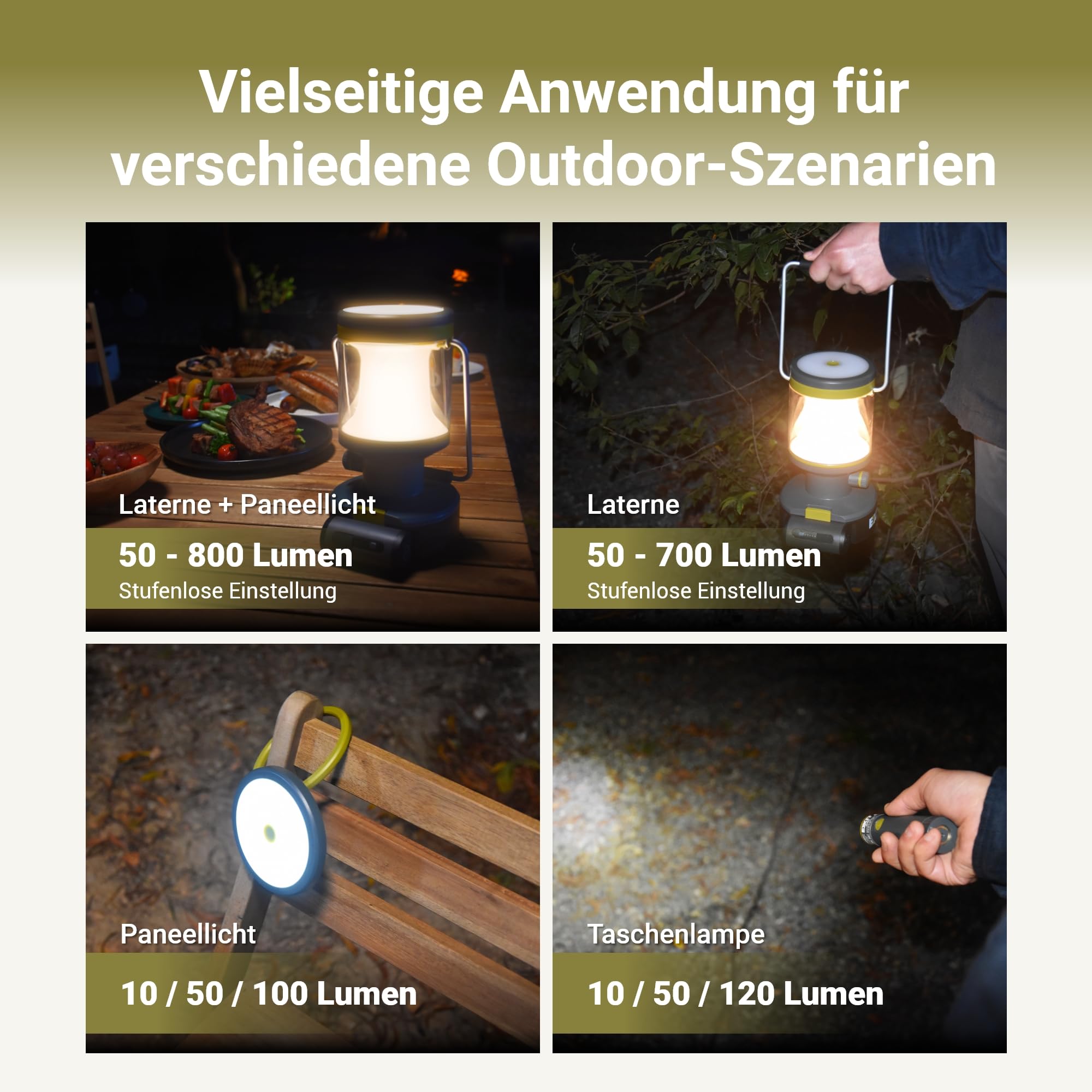 EXIT 20V 3-in-1 LED-Laterne, Campinglichter mit eingebauter Taschenlampe | Campinglampe aufladbar, multifunktionale Campinglichter mit eingebauter Taschenlampe, ideal für Jagd, Notfälle, 800 Lumen