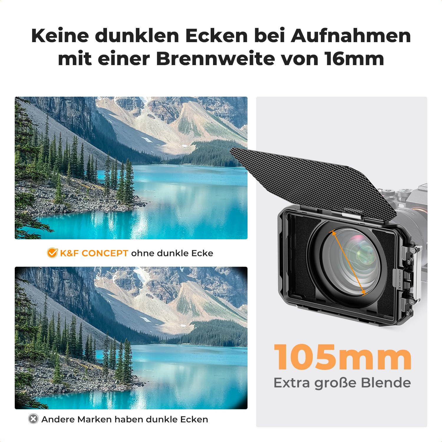 K&F Concept Matte Box Lite mit Kohlefaser Top Flag für DSLR & Spiegellose Kameras, Kompatibel mit 67mm/72mm/77mm/82mm/95mm Objektiven