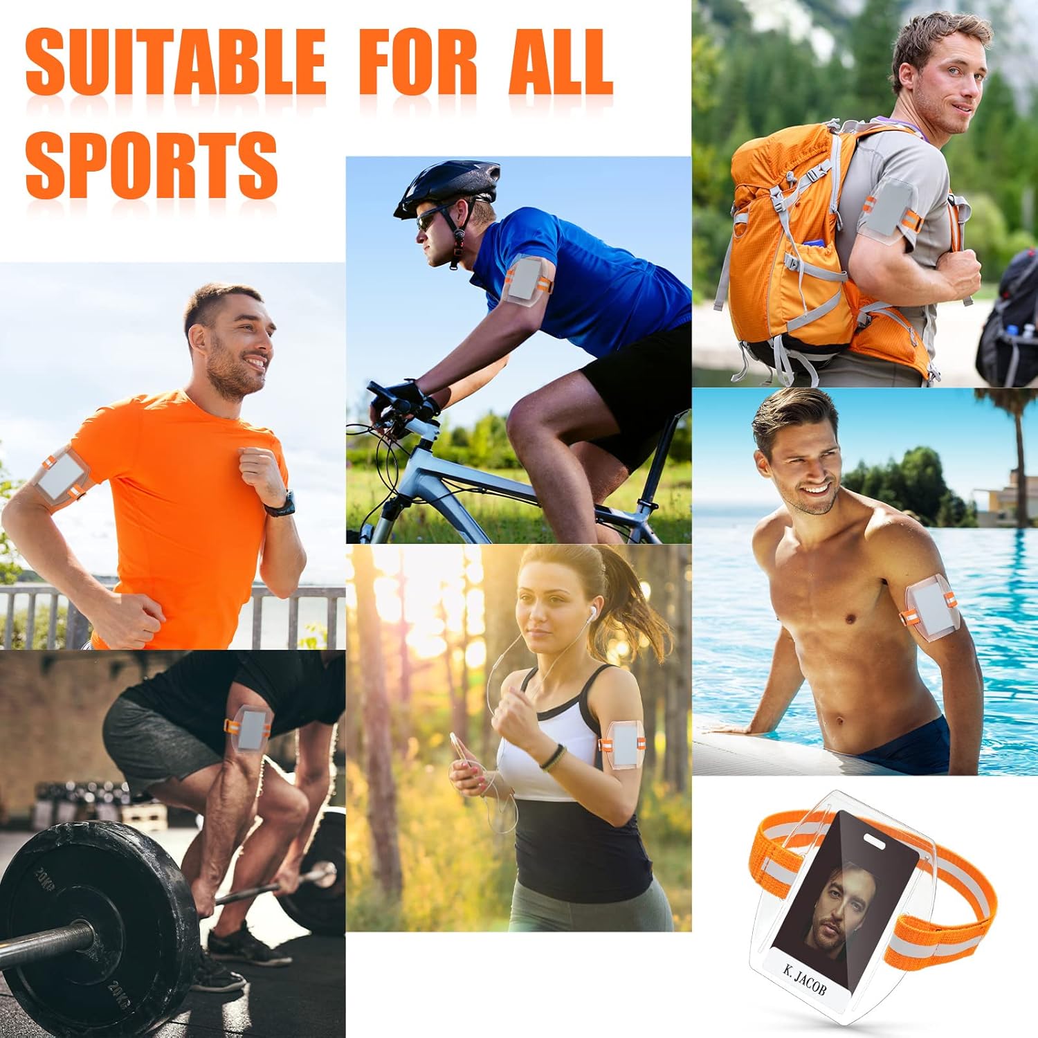 Chinco Armband ID Card Holder Arm Badge Holder High Visibility Clear PVC Name Tag with Adjustable Elastic Strap for Office Sport Staff Employees, Orange