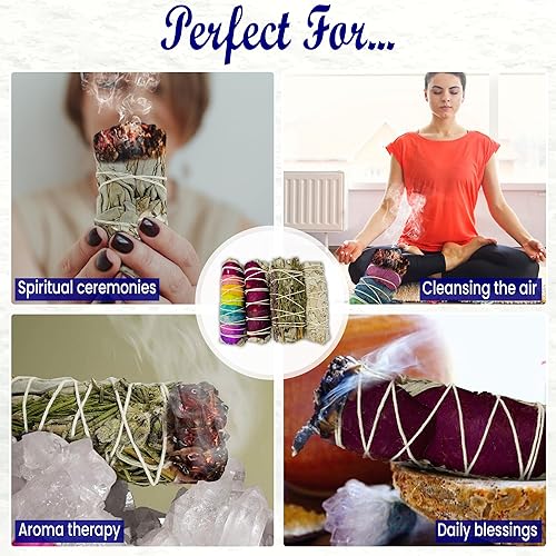 Miniatura 7 de Kit de manchas de salvia, romero, lavanda, rosa salvia blanca con salvia blanca de origen sostenible de palos de salvia seca de California para