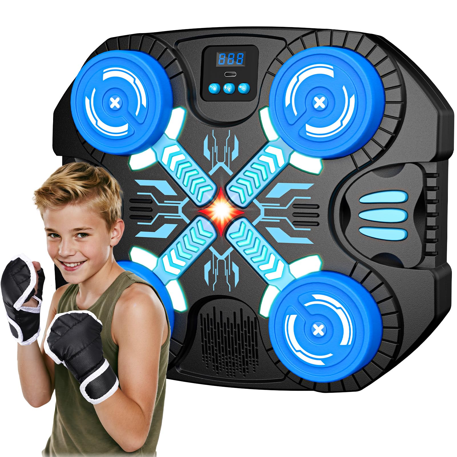 Boxing Machine with Music for Kids Sports Toy-3 Game Modes & 14 Levels, 4 5 6 7 8 9 10 Year Old Boy Girl Christmas Toys Birthday Gifts, Wall Mounted Bluetooth Punching Target with Scoring & Gloves