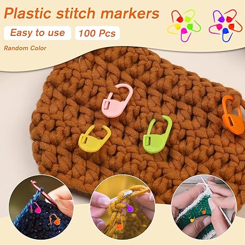 Vista 25 de JUPEAN Accesorios completos para tejer, kit de suministros para tejer con marcadores de puntada, agujas de coser de plástico, agujas de cable