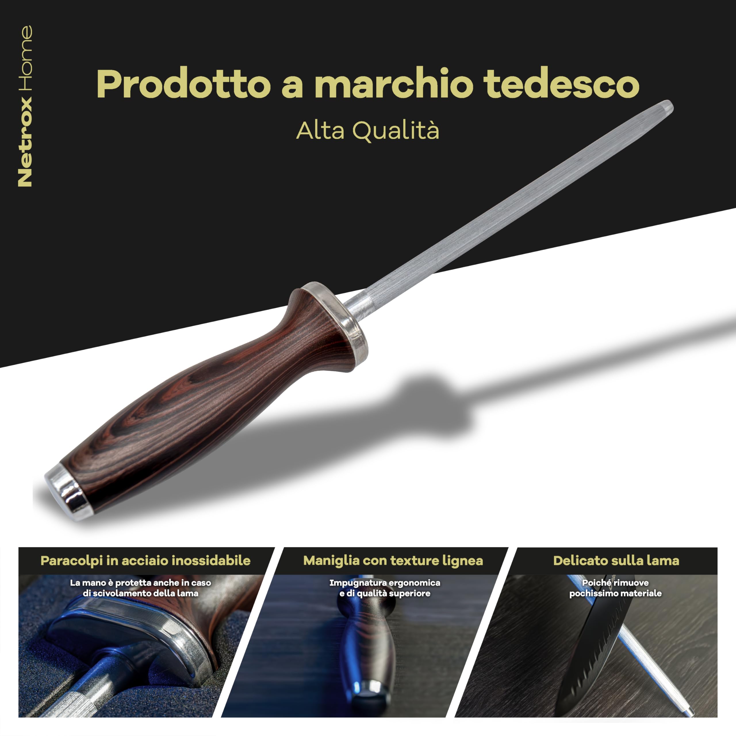 Affilacoltelli Professionale con Acciarino per Coltelli - Affila Coltelli da Cucina, Manuale e Compatto - Affilatore di Coltelli e Lame per Uso Domestico e Professionale