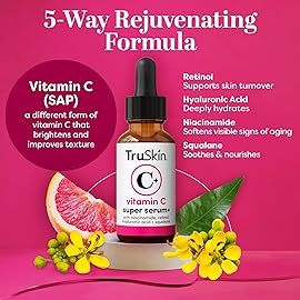 TruSkin Vitamin C Super Serum - Niacinamide, Retinol, Hyaluronic Acid & Squalane - All-in-One Anti Aging Serum for Face - Improve Appearance of Dark Spots, Firmness for Brighter Looking Skin, 1 Fl Oz