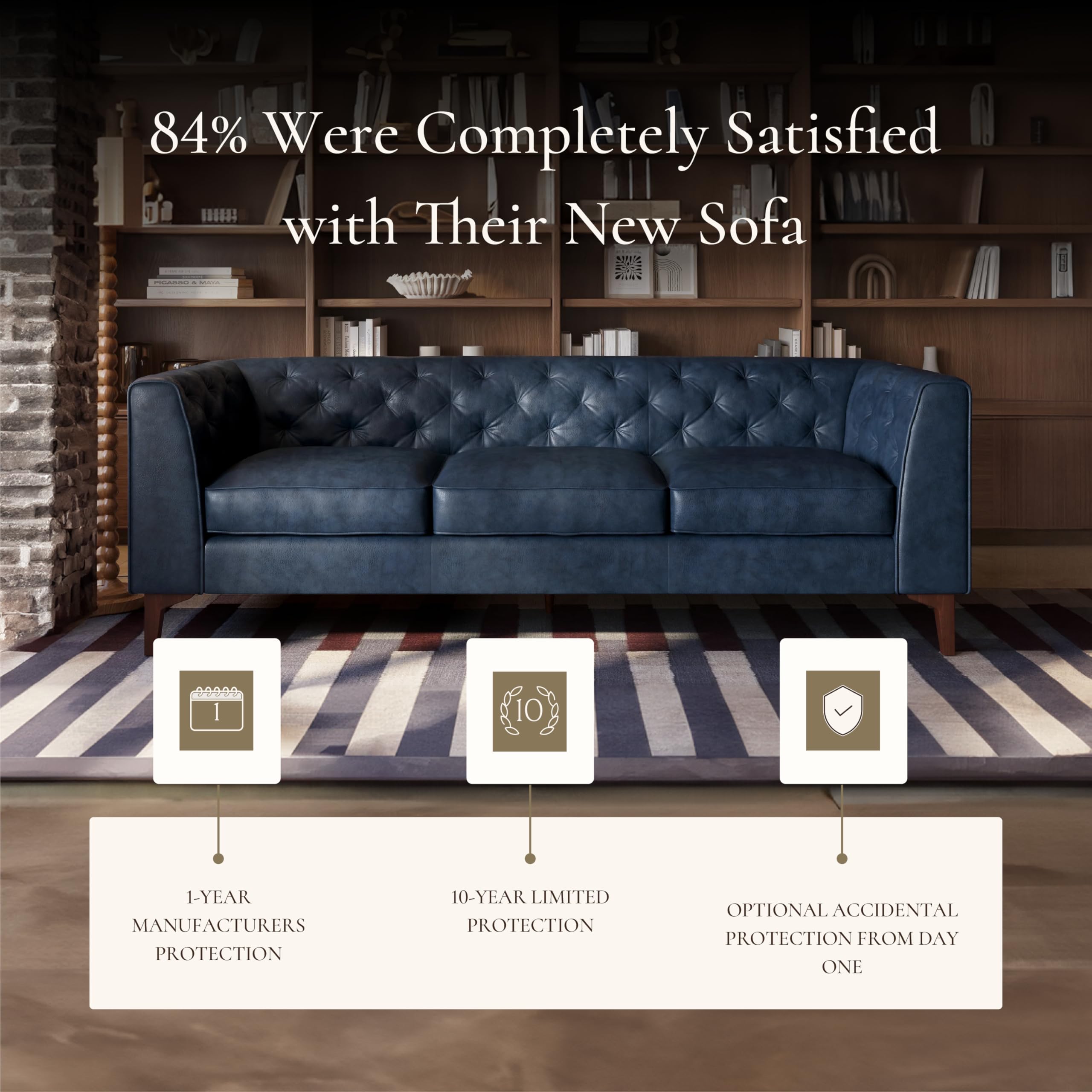 Best Blue Leather Sofa Picks for 2026 1 POLY & BARK Essex 89” Full-Grain Italian Leather Sofa – Tufted Back, Feather-Dow — product photo