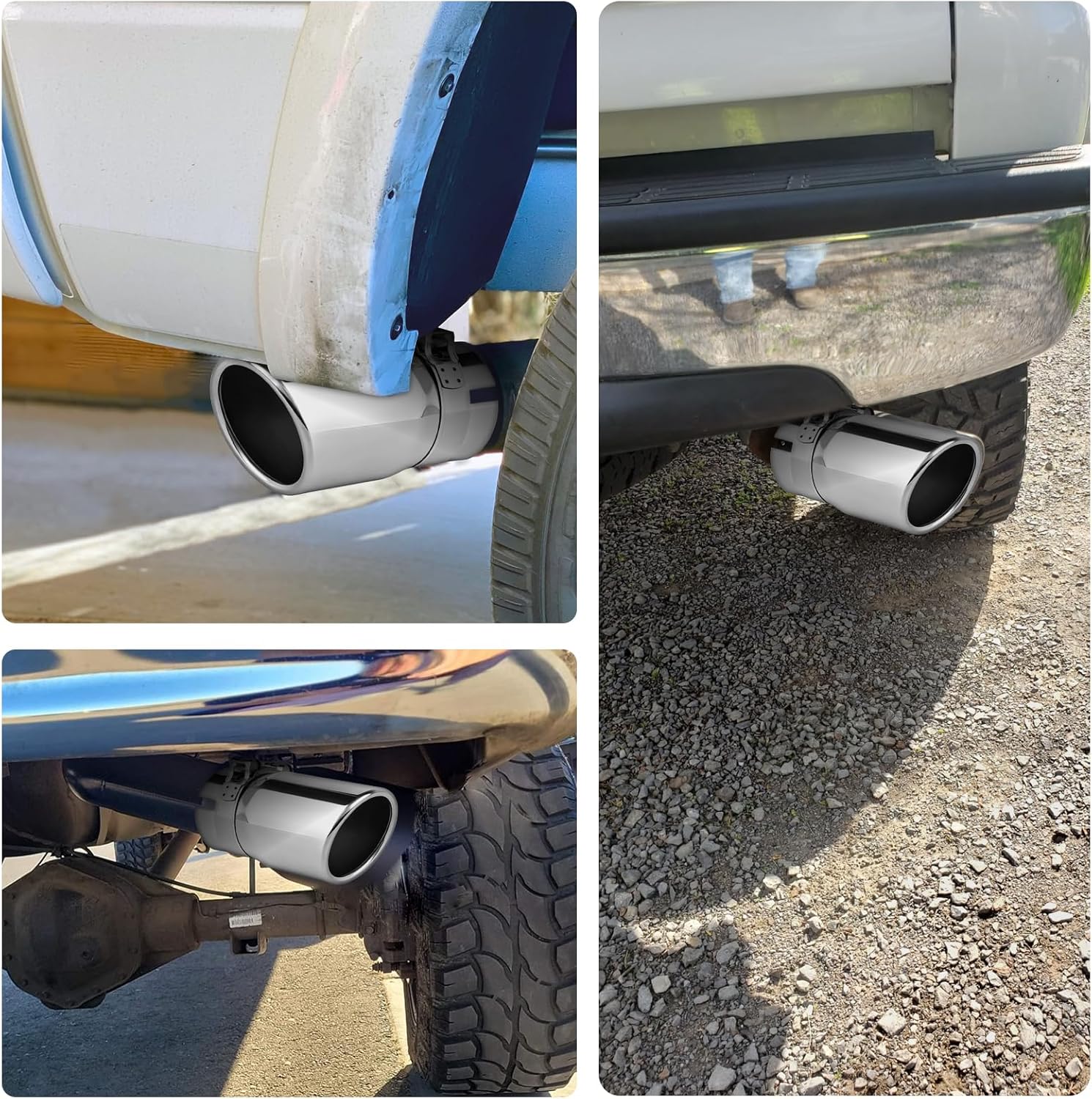 2.5 inch Inlet Exhaust Tip, 2.5" Inlet 3" Outlet 6" Overall Length Stainless Steel Exhaust Tail Pipe, Slant Sleek Angle Cut Exhaust Tailpipe, Clamp-On