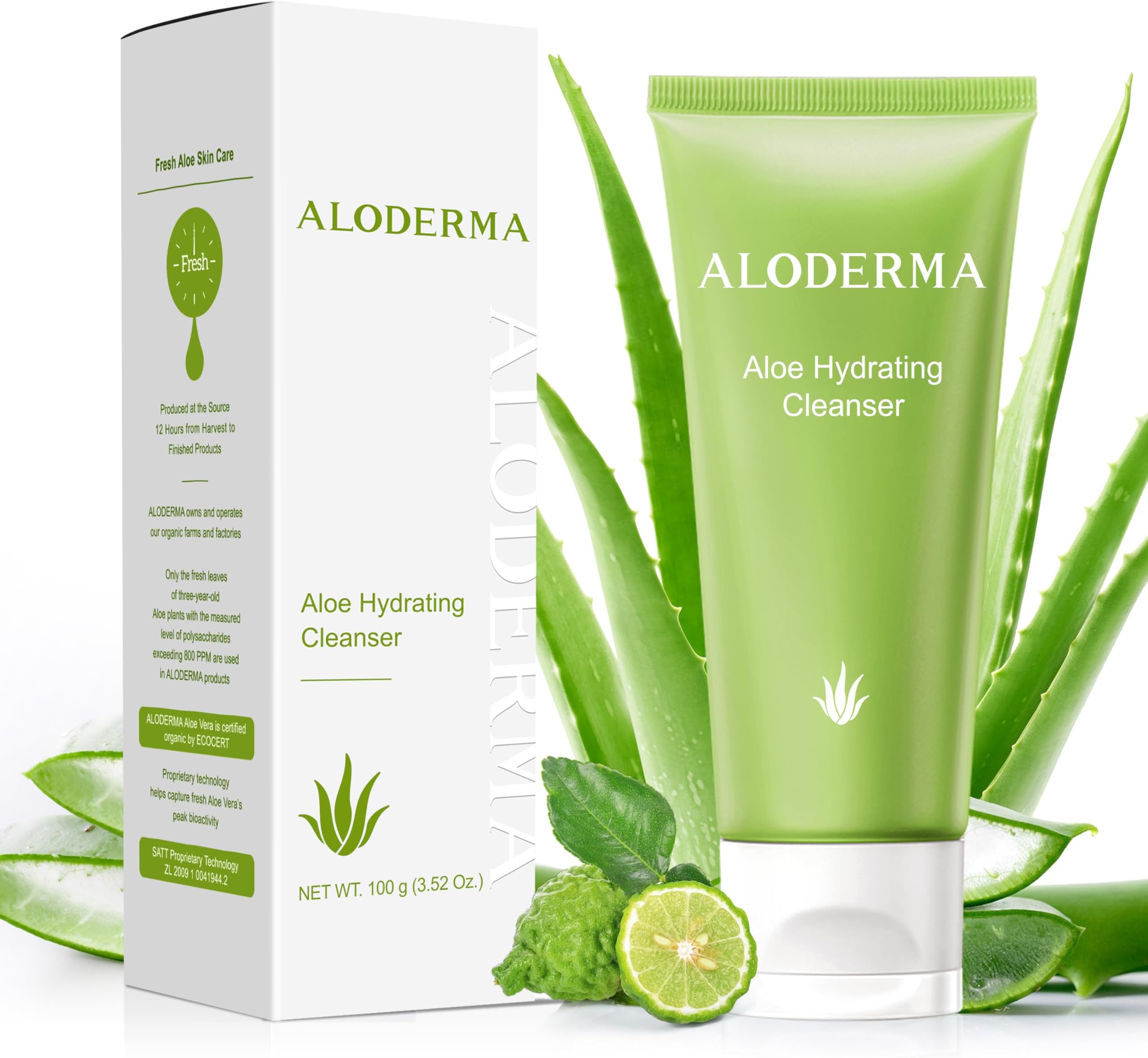 Aloderma Hydrating Facial Cleanser with Organic Aloe Vera - Daily Moisturizing Aloe Face Wash with Shea Butter, Vitamin E - Nourishing Face Cleanser for Normal, Dry Skin, Non-Comedogenic, 100g/3.5oz