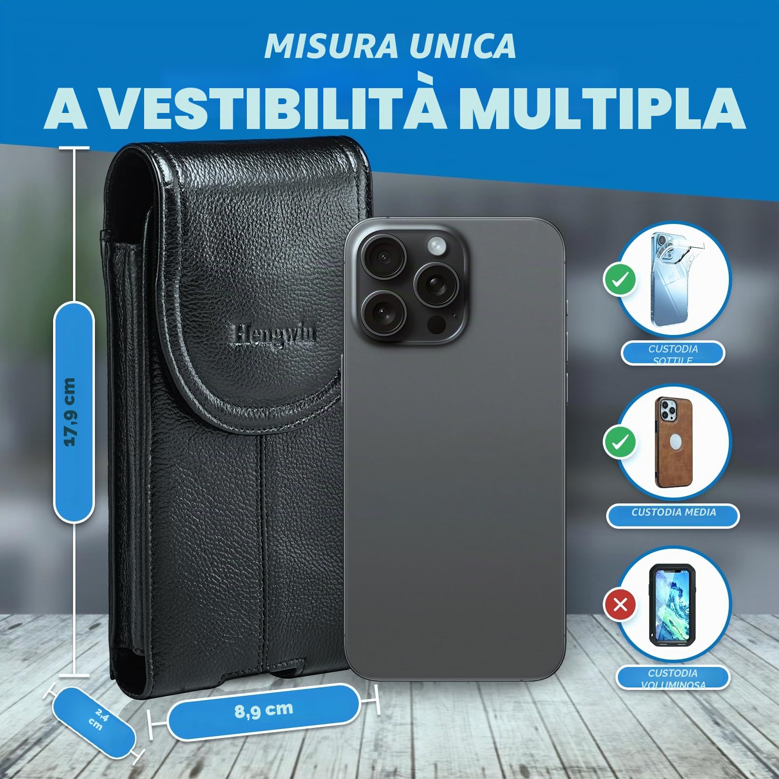 Porta Cellulare da Tasca, Custodia a Cintura per Smartphone, Marsupio in Vera Pelle Portafoglio per iPhone 16 15 14 13 12 11 Pro Max/Plus, Samsung S25 S24 S23 S22 S21 S20 Ultra