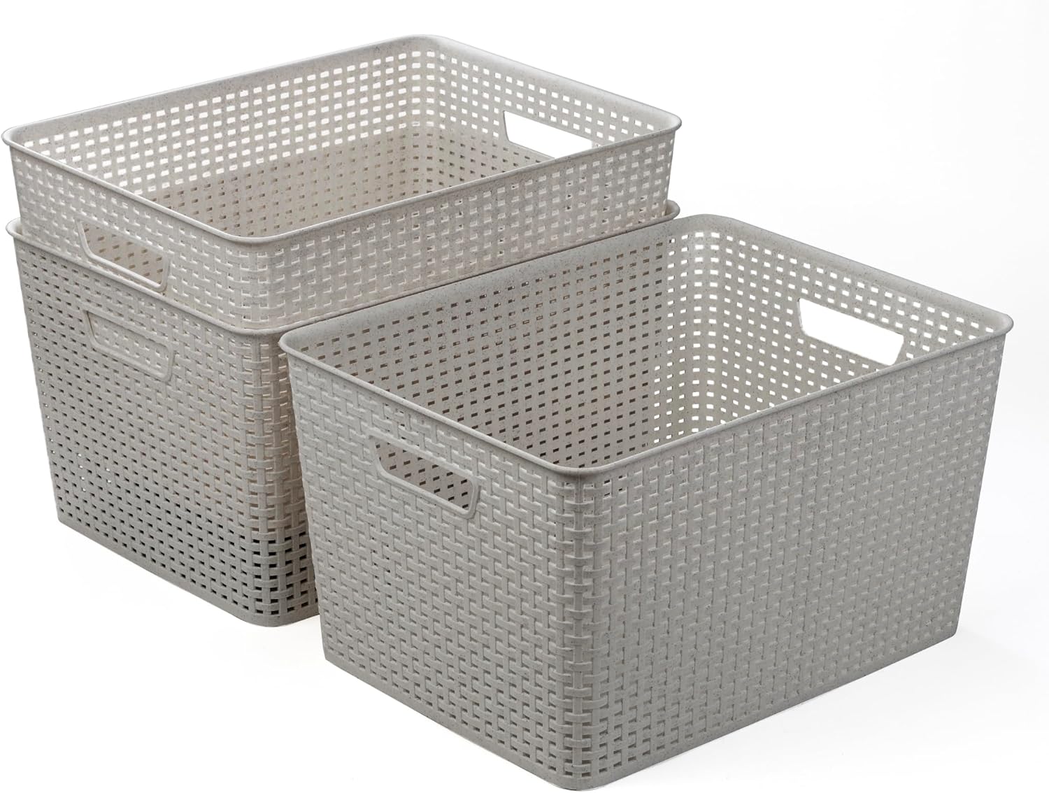 BINO | Plastic Storage Baskets, 33 Liter - 3 Pack, Natural Grey | THE WOVEN COLLECTION | Storage Basket for Shelves | Woven Storage Baskets for Organizing Bins | Pantry Shelf Organizer | Container Bin