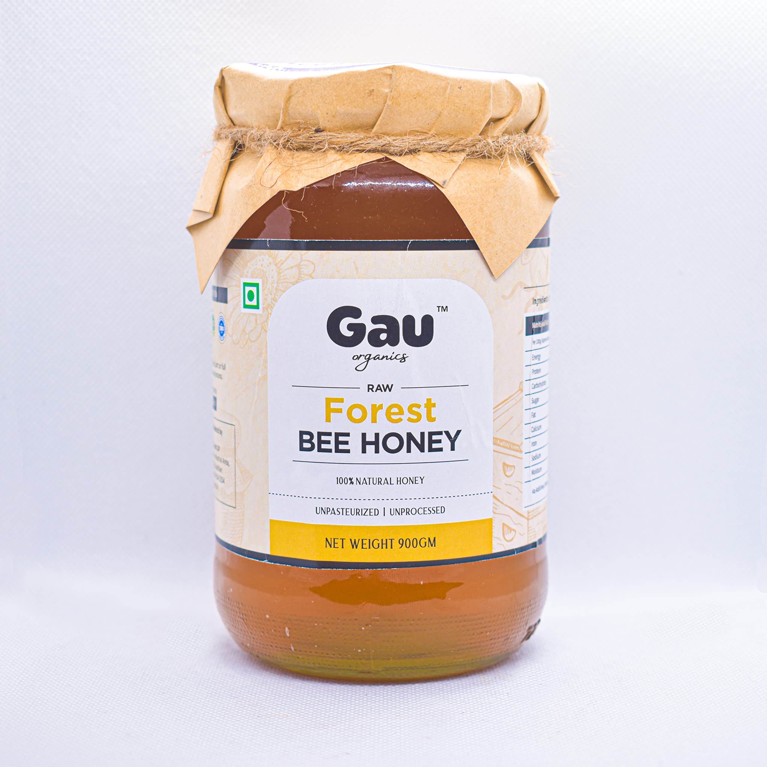 Gau Organics Raw Forest Bee Honey, 100% Pure and Natural Organic Honey, Unprocessed Antioxidants Rich Original Honey, No Preservatives and Chemical-Free Unpasteurized Honey (900 ML)