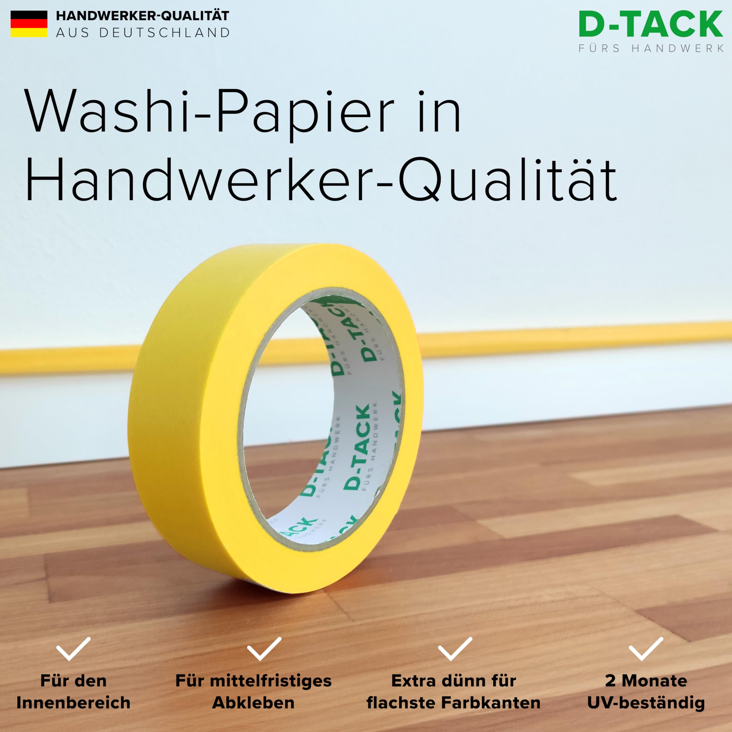 D-Tack 12x Malerkrepp Profi | 50 mm x 50 m | Malerkrepp aus Washi Tape | Innen | Präzise Farbkanten beim Abkleben | Abdeckklebeband rückstandsfrei ablösbar | UV-beständig | Profi Kreppband