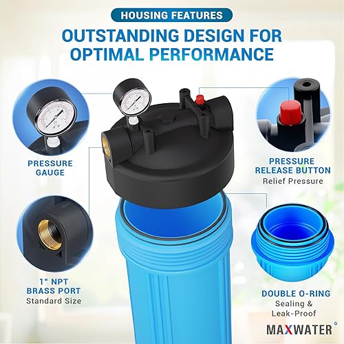 Miniatura 3 de Max Water Carcasa universal para filtro de agua para toda la casa, cartucho de carbono de sedimentos de 20 x 4.5 pulgadas, sistema de prefiltración