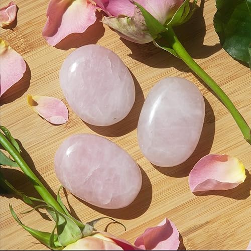 Pachamama Essentials Piedra de palma de cuarzo rosa pulida, piedra de bolsillo para curación de la ansiedad, meditación (cuarzo rosa)