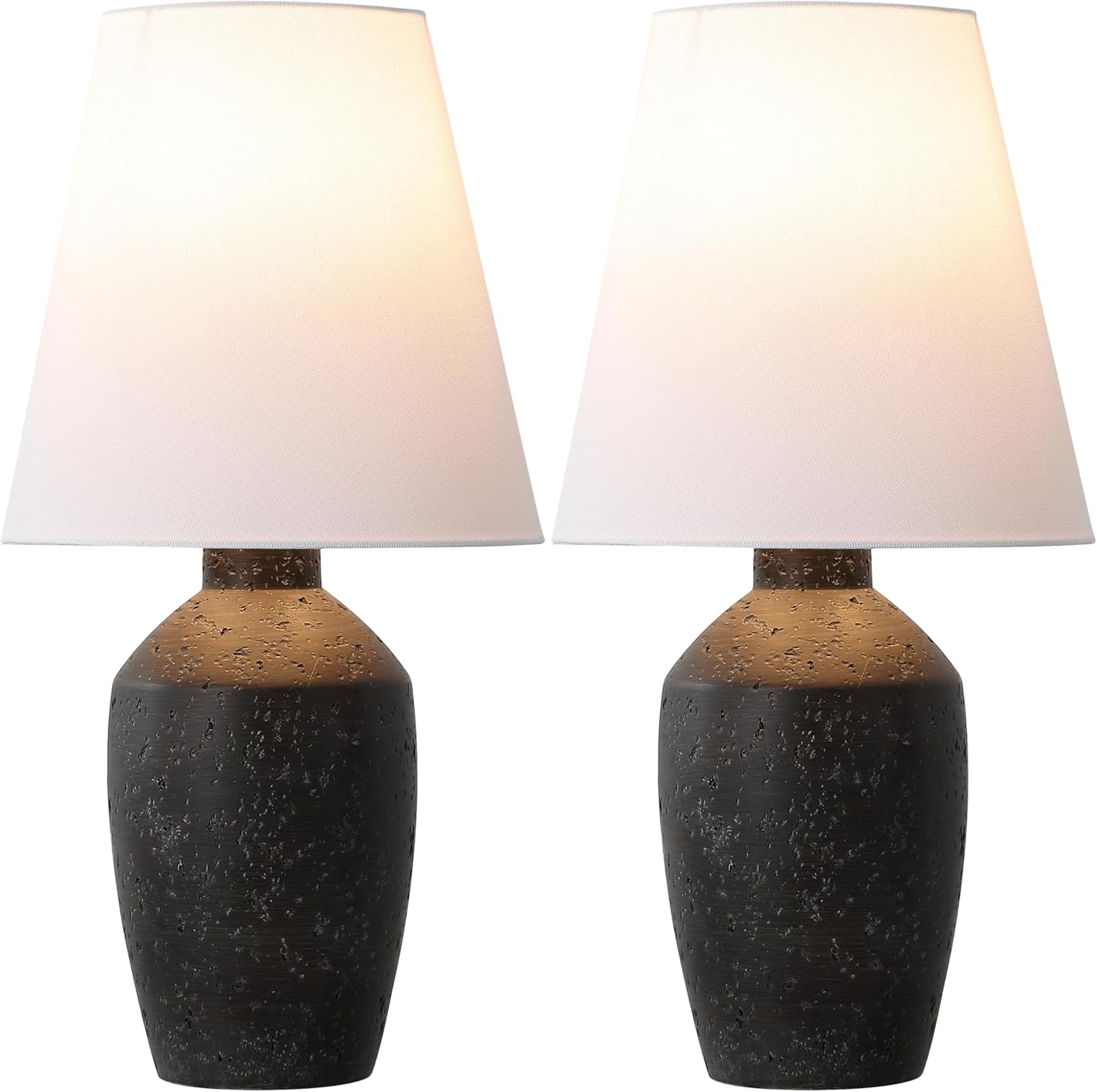 JONATHAN Y 19.5" Matte Black Modern Table Lamp Set of 2, Minimalist Ginger Jar Lamps for Bedroom Living Room Office, White Linen Shade, LED Bulbs Included JYL5605A-SET2