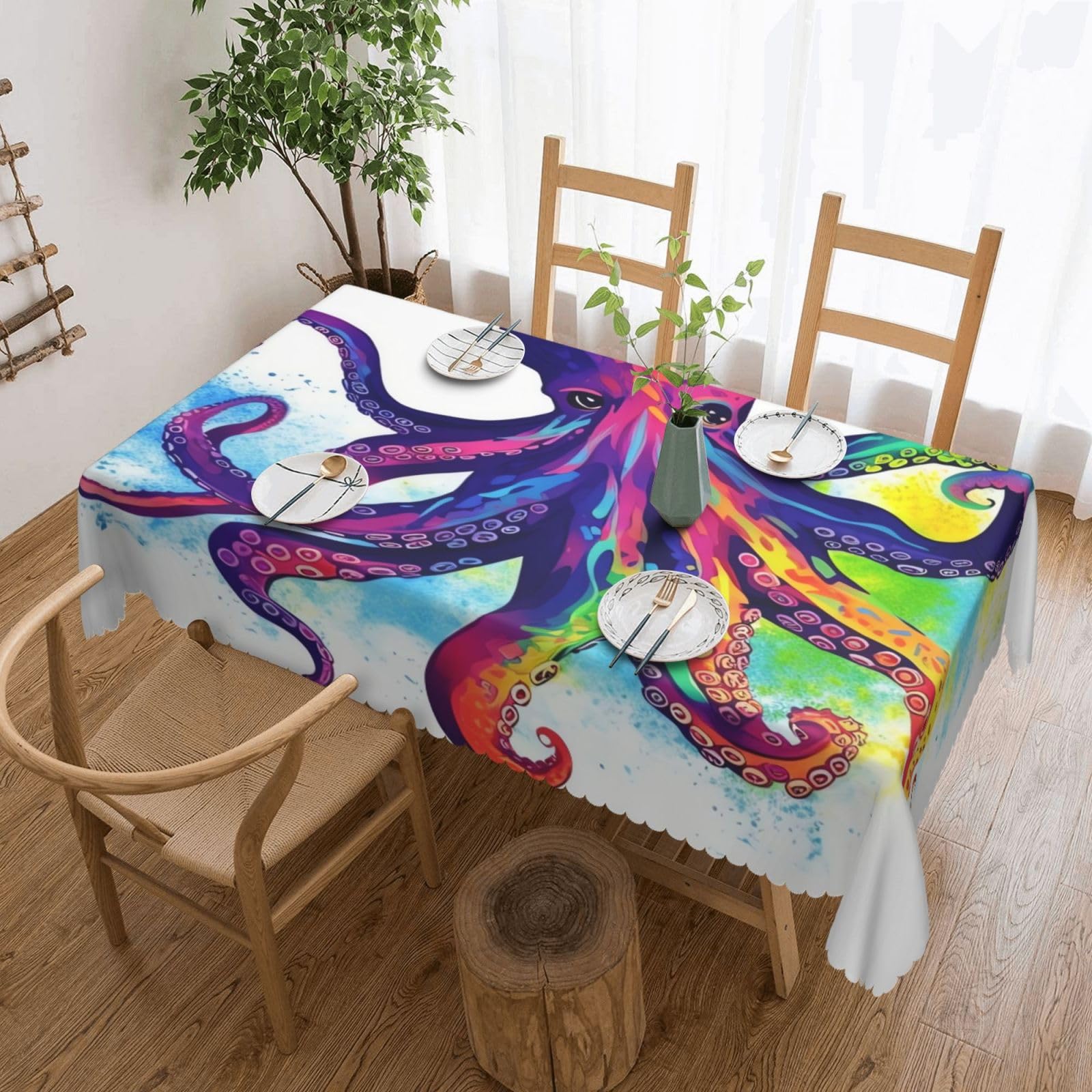 FodPand Colorful Octopus Tablecloths for Rectangle Tables 54 x 72 Inch - Reusable Washable Dining Table Clothes - Stain and Wrinkle Resistant Decorative Fabric Table Cover for Wedding Party