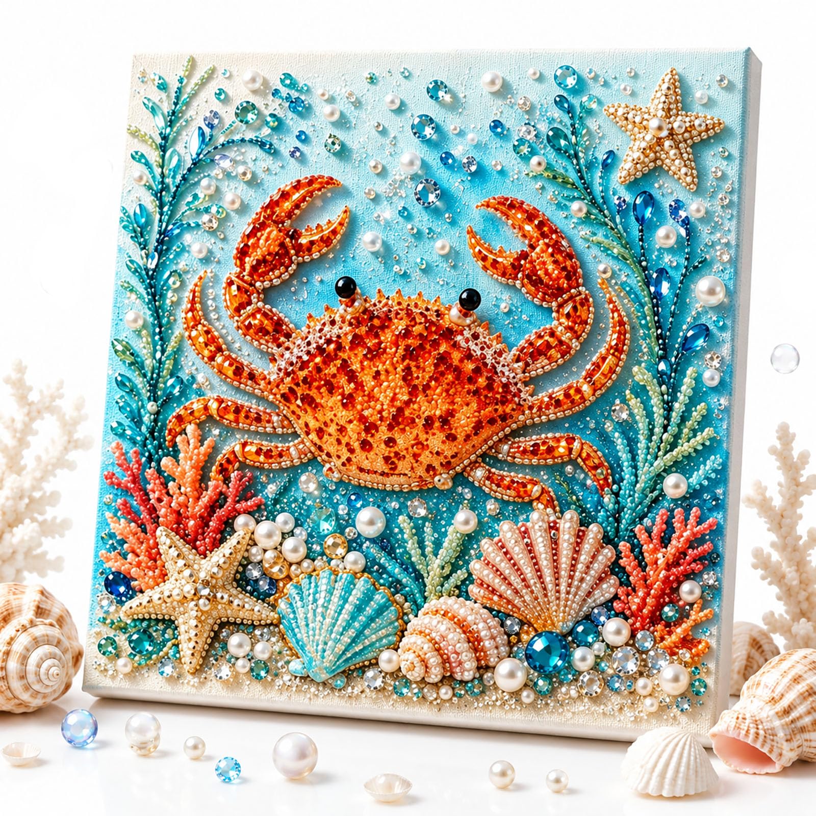 Everydries Ocean Theme Pearl Art DIY Kit, Octopus Diamond Art, Wall Art, Pearl Painting Kits for Adults, 3D Diamond Seashell Art (Crab)