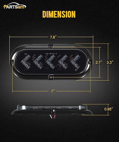 Miniatura 5 de Partsam 2 luces de señal de giro ovaladas de 6 pulgadas, para camión, remolque, color ámbar, 25 LED, montaje en superficie, lente ahumada,