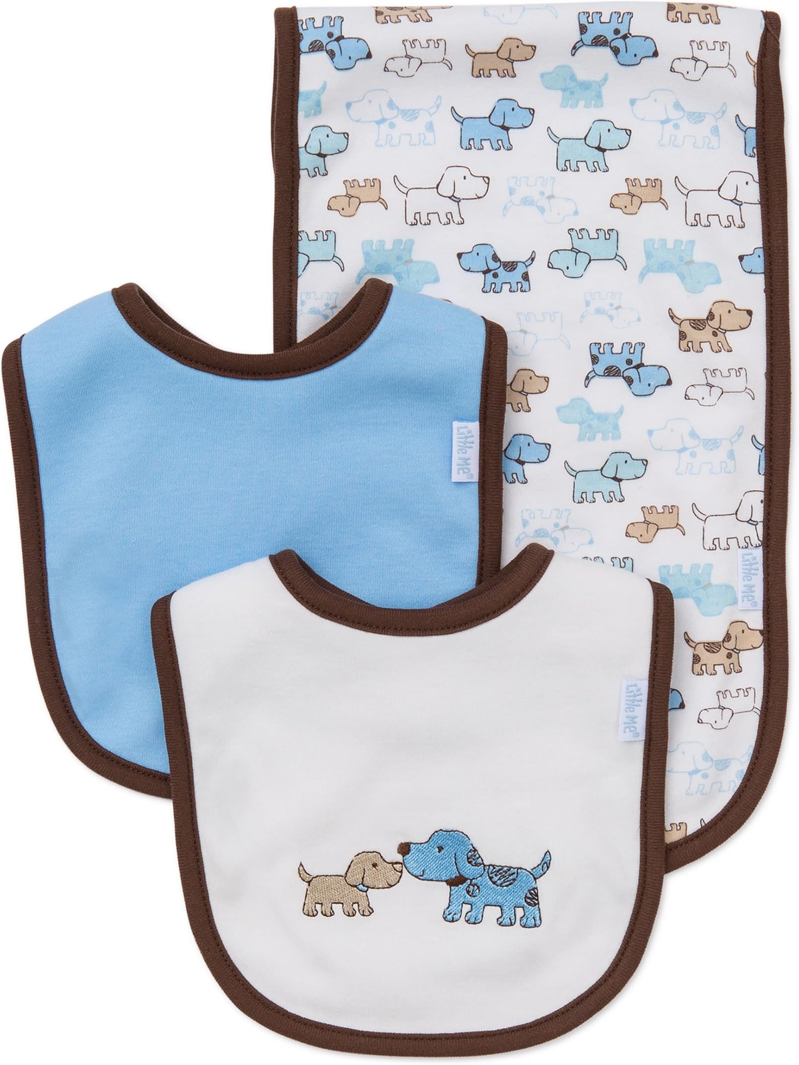 Little MeBaby Boys and Girls 100% Cotton 3-Piece Bib and Burp Sets, 2 Bibs and 1 Burp Cloth