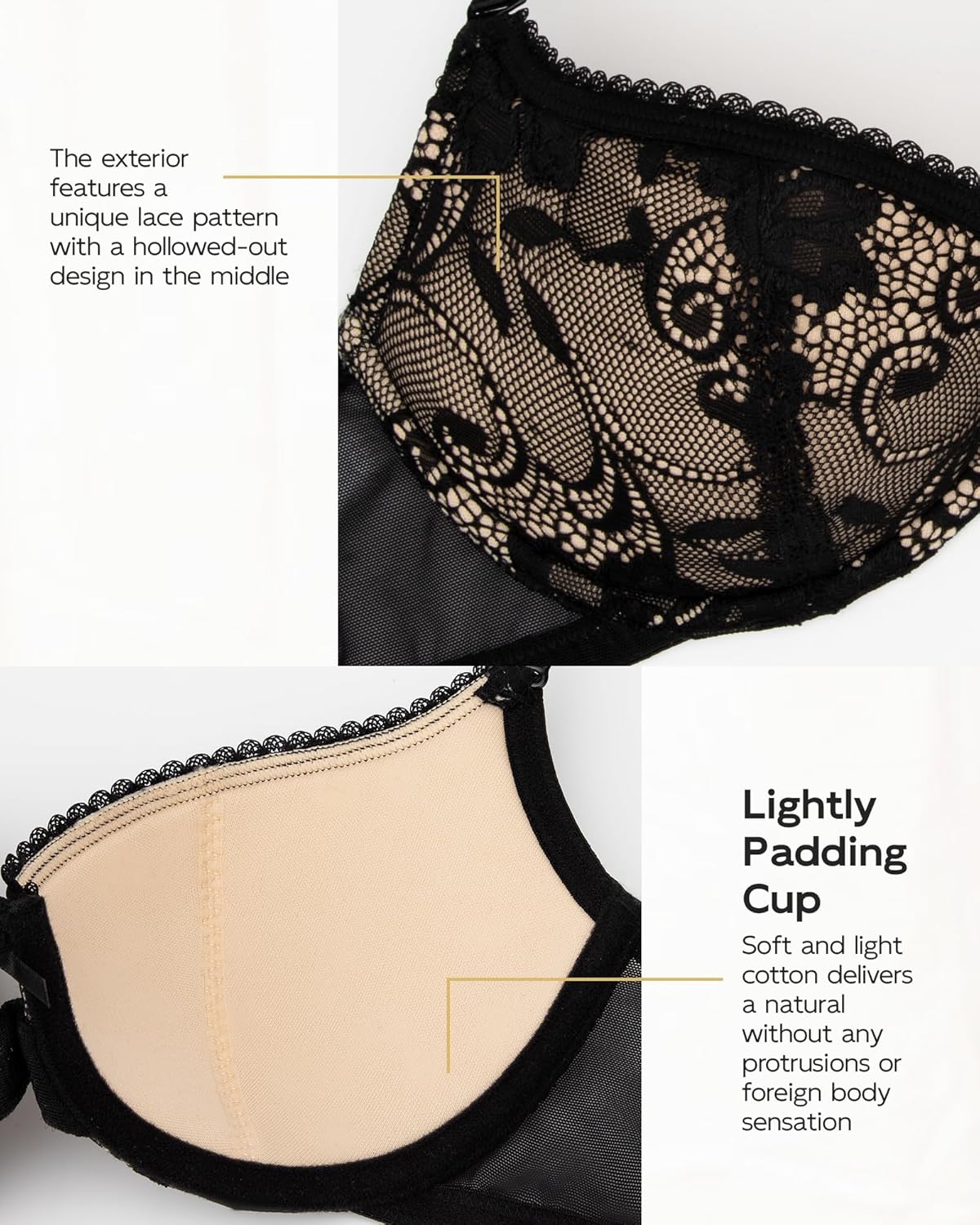 Women's Balconette Bra Sexy Lace Bralettes Demi Underwire Low Cut Cotton Everyday Bras Half Cup Lingerie - Image 2