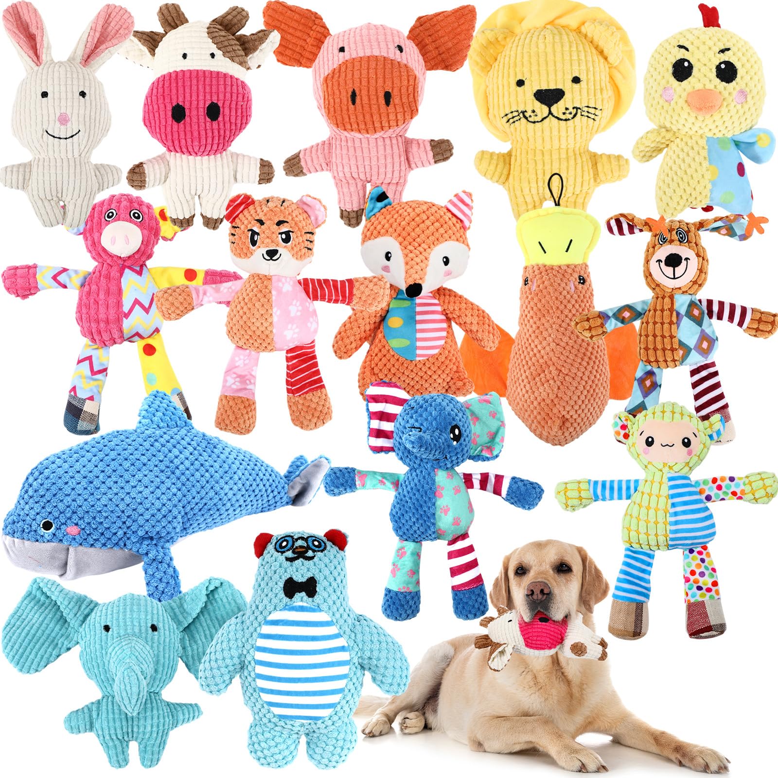Lenwen Paquete de 15 juguetes chirriantes para perros grandes, surtido de peluche a granel, juguetes para cachorros para mascotas pequeñas y medianas para masticar la dentición (animales del bosque)