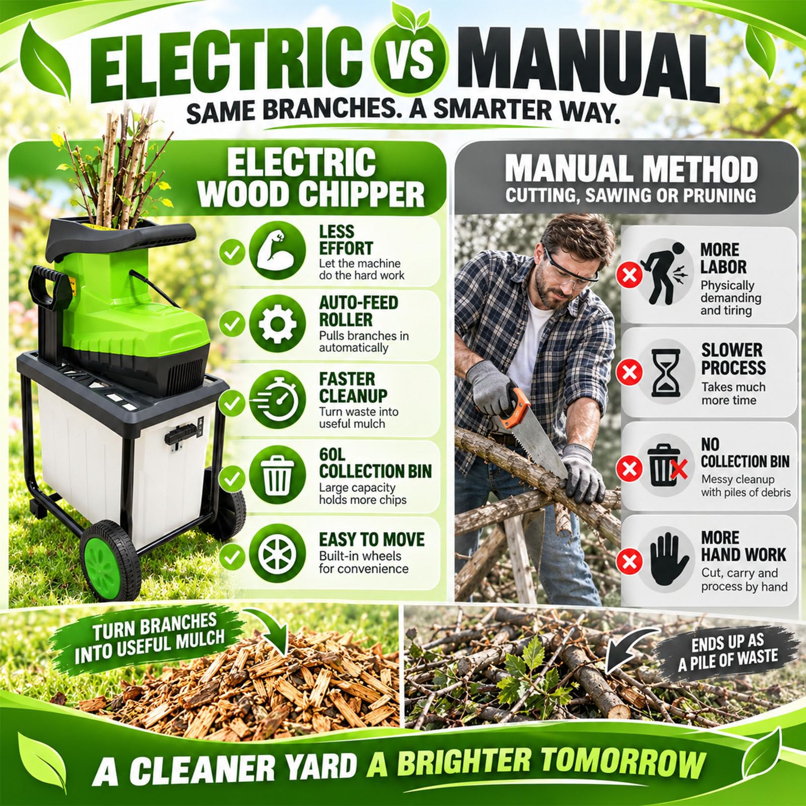 Broyeur De Bois Électrique,Broyeur De Végétaux,Fonction Marche Arrière