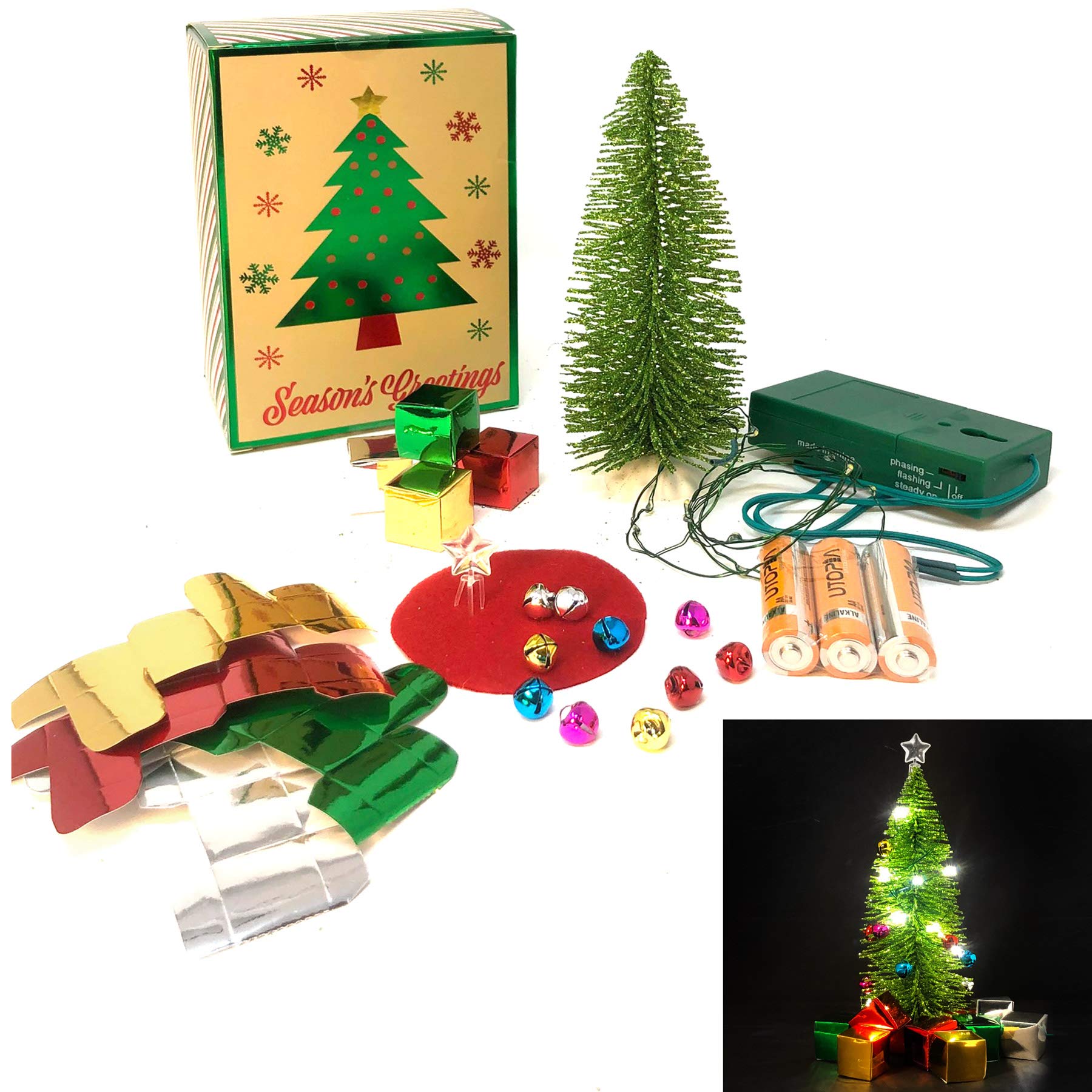 Glowmaker DIY Light Up Mini Christmas Tree Set - Soft White LED - Fun Holiday Decoration