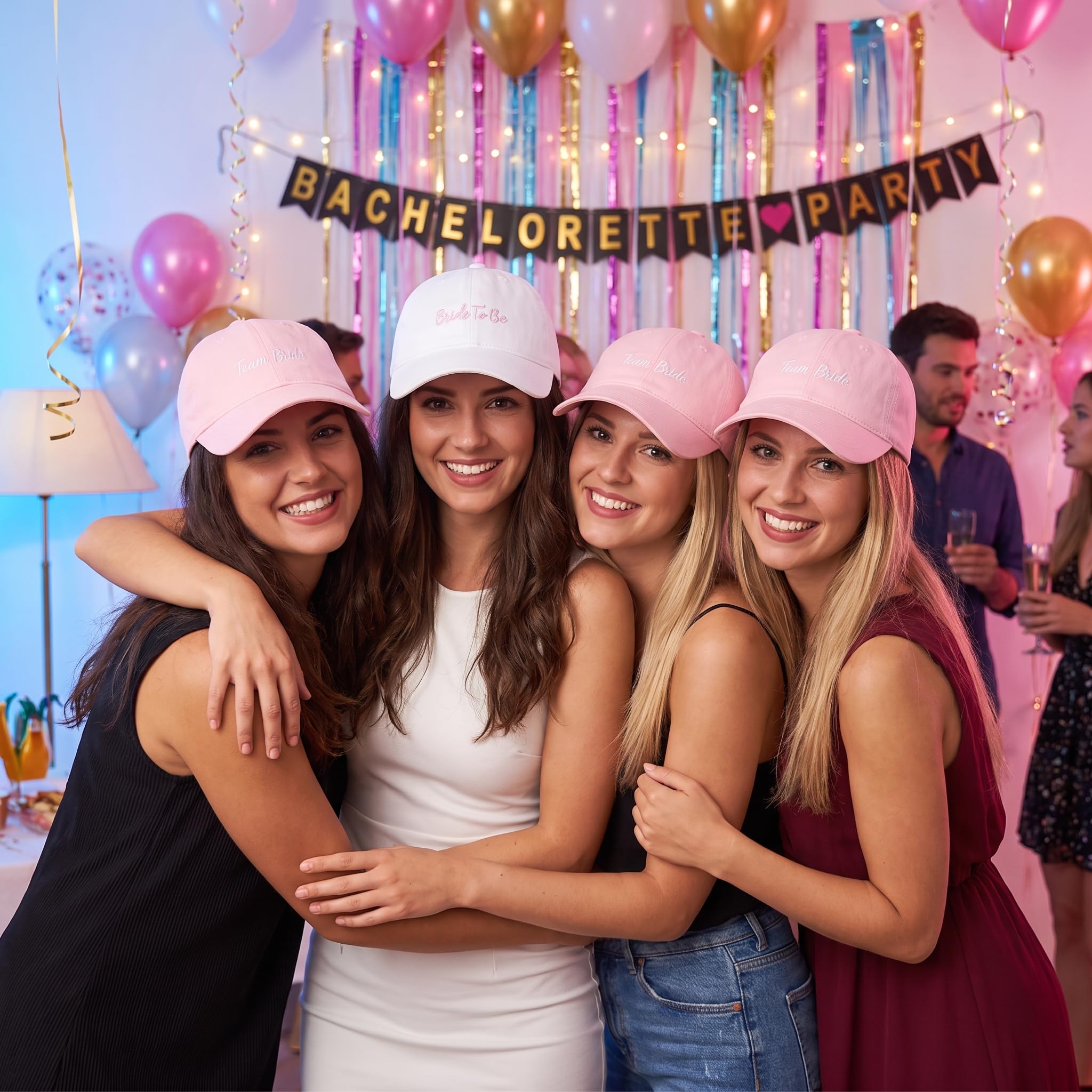 JGA Caps Set (8er Pack) – 1x Weiß mit „Bride to be“ & 7X Rosa mit „Team Bride“ Aufschrift – Junggesellinnenabschied Accessoires & Deko für Frauen