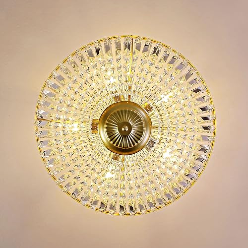 Miniatura 2 de WINGBO Lámpara de techo de cristal de 19.5 pulgadas, candelabro semiempotrado de 5 luces con gotas de lluvia, lámpara colgante redonda moderna cerca