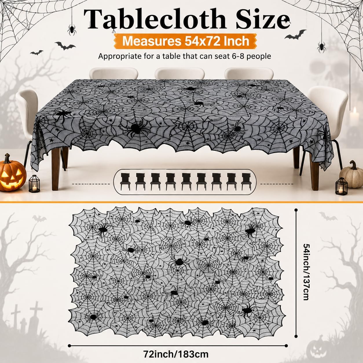 Jomelly Halloween Spider Web Lace Tablecloth,54 x 72 Inch