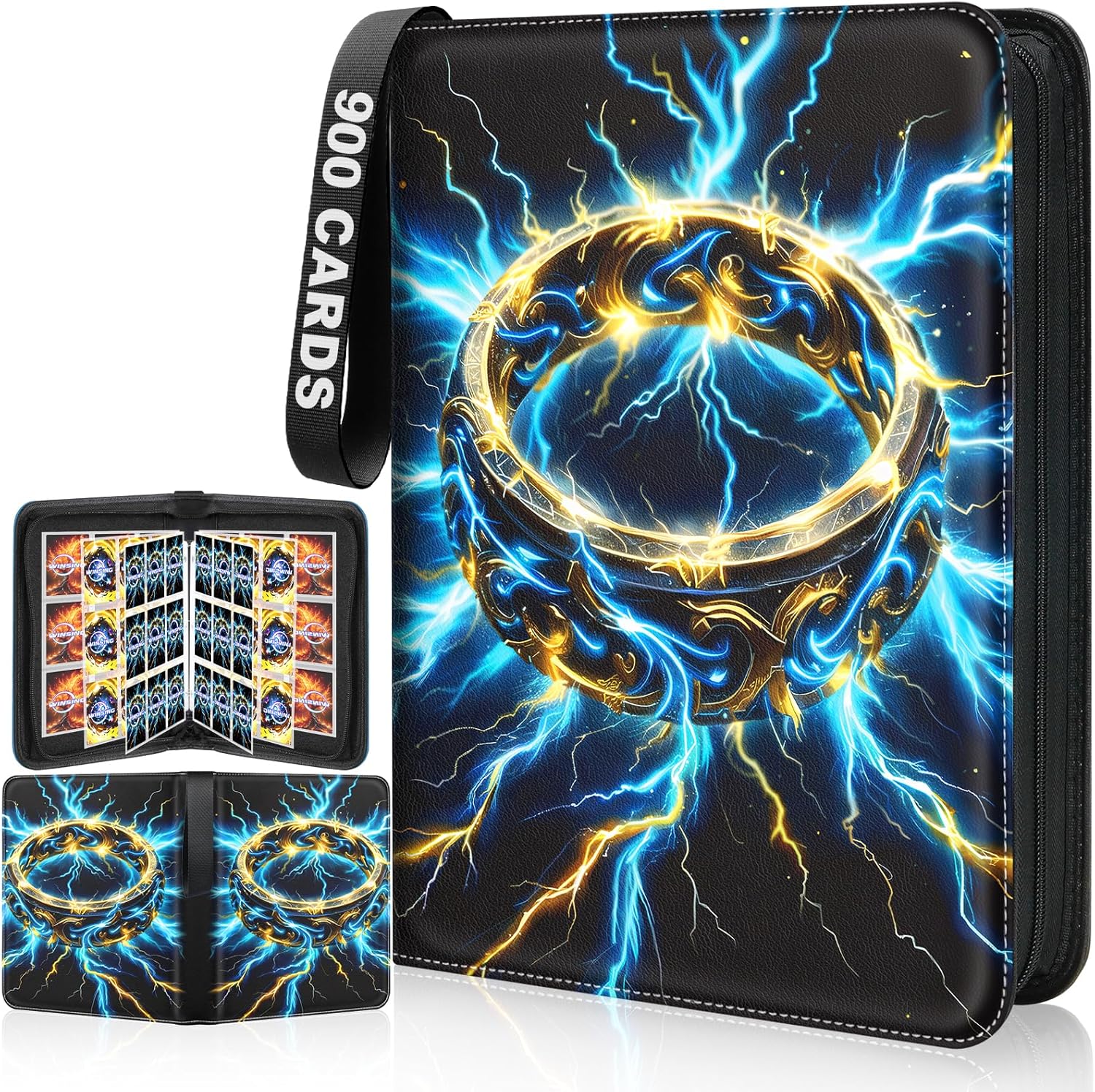 Card Binders 9 Pocket with 900 Pockets,Zipper Case with 50 Removable Pages, Trading Folder,Album Sleeves Holder Sheets for Game and Sports Cards,Gifts for Boys and Girls,Black