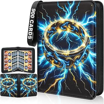 Card Binders 9 Pocket with 900 Pockets,Zipper Case with 50 Removable Pages, Trading Folder,Album Sleeves Holder Sheets for Game and Sports Cards,Gifts for Boys and Girls,Black