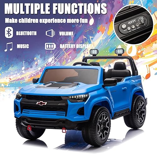 Miniatura 4 de POSTACK Vehículo de juguete Chevrolet de 24 V y 7 Ah con licencia oficial para niños, camión de 2 plazas con control remoto, regalos para niños y