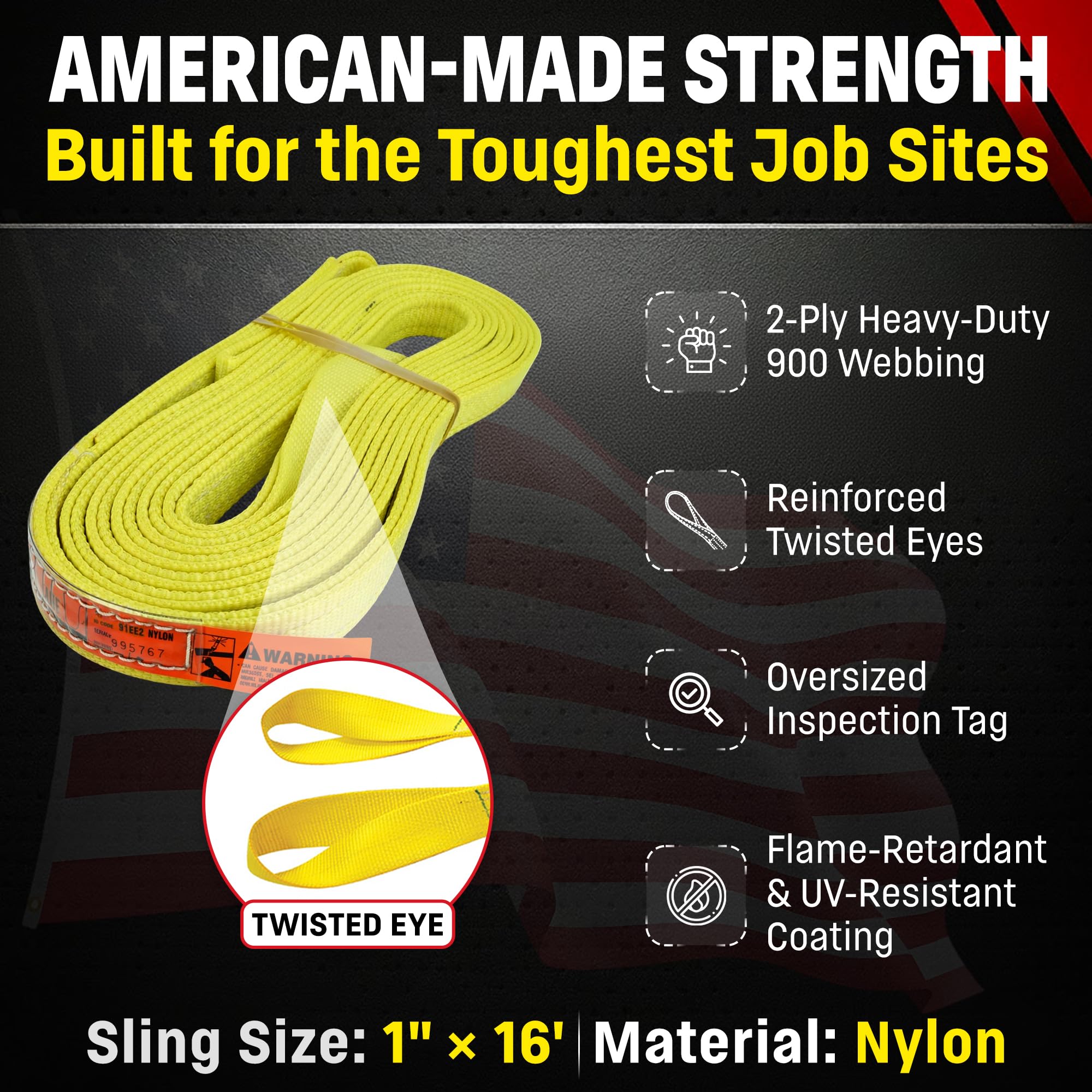 Cinghia DD (Made in USA) Diverse misure nella lista. 2 x 25 piedi, occhio intrecciato a 2 strati, anelli di sollevamento in nylon, occhio e occhio, verticale 1,8 kg, collare 5.100, 12.800