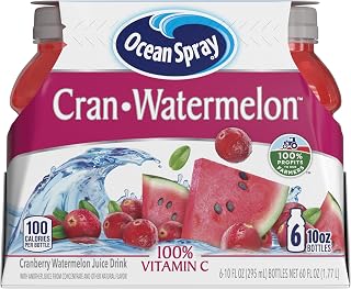Ocean Spray Cran-Watermelon Cranberry Watermelon Juice Drink, 10oz Bottles, 6-Pack - Bold Flavor, 100% Vitamin C, No HFCS