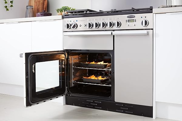 Rangemaster PROP90DFFSS/C Freestanding Range Cooker, Two Fan Ovens, AA Rated, 5 Burner Gas Hob, Stainless Steel - 2