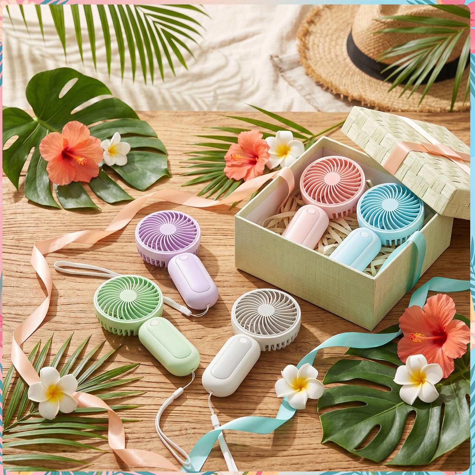 Woanger Mini-Handventilatoren, 60 Stück, persönlich, tragbar, Geschenke für Hochzeit, Sommer, Reisen, Strand, Fitnessstudio, Büro, Make-up, Innen- und Außenbereich, (Lany-Stil, 5 Farben)