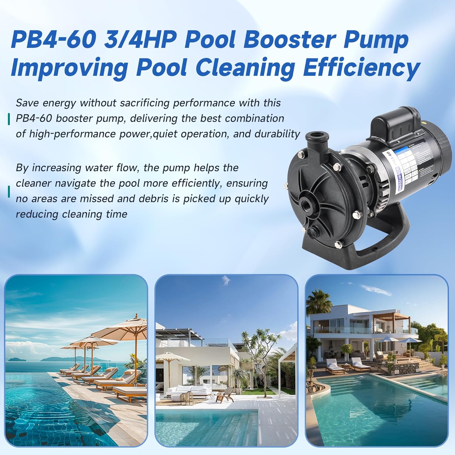 Upgraded Anti-Leak PB4-60 Booster Pump 3/4 HP, 115V/230V Knob-type Dual Voltage switching, 60HZ, Replacement for Polaris PB4-60, Compatible with Polaris 180-480 & Major Pressure Side Pool Cleaners