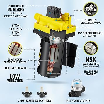2026 Upgraded RV Water Pump, 12V 6.0 GPM High-Flow, Ultra-Quiet 70 PSI Self-Priming Diaphragm Pump with Adjustable Pressure Switch & Strainer for RV, Marine, Camper, Boat (Run-Dry Safe)