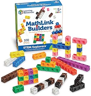 Learning Resources STEM Explorers MathLink Builders - 100 Pieces, Ages 5+, Kindergarten STEM Activities, Math Activity Set and Games for Kids, Linking Cubes, Connecting Cubes